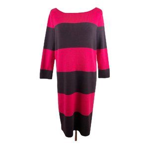 GAP‎ Sweater Dress Medium Striped Ribbed Knit 3/4 Sleeve Red Rugby Knee Length